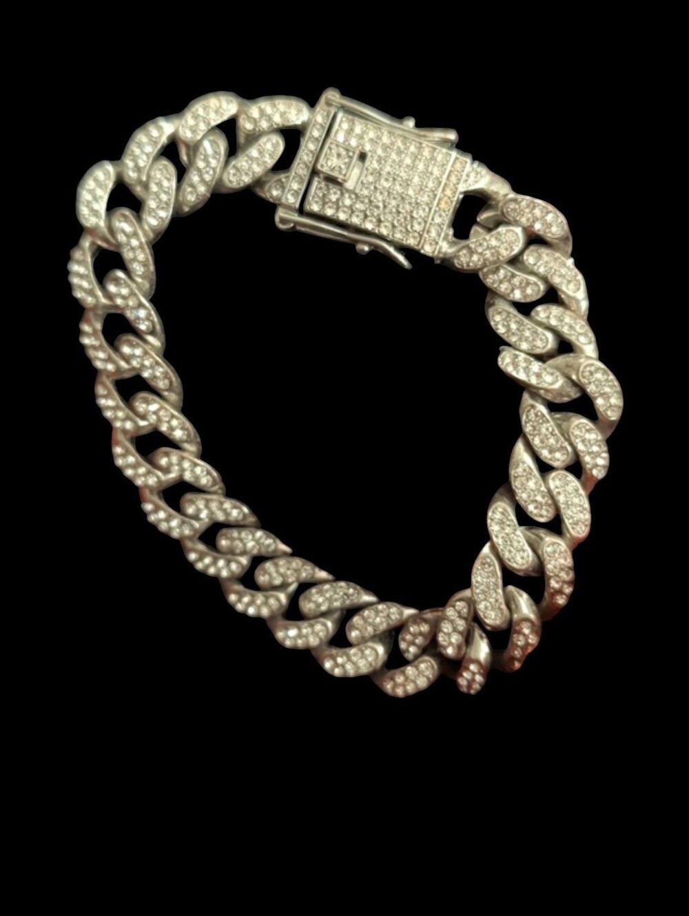 Pave Cuban Link Bracelet - Silver Tone with Clear Stones